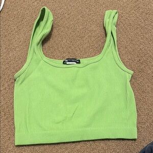 Zara Green Ribbed Crop Tank Top